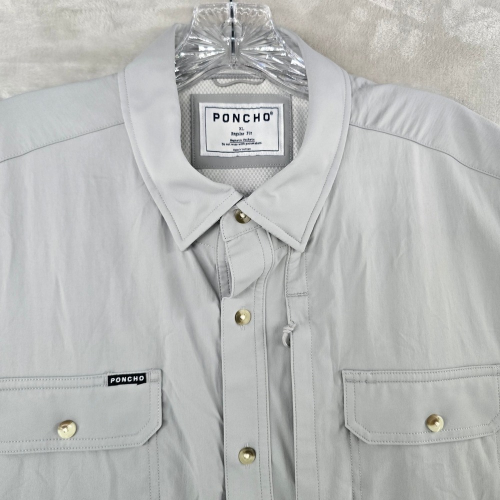 Poncho Shirt Mens XL Gray Short Sleeve Magnetic Pocket Regular Fit Outdoors